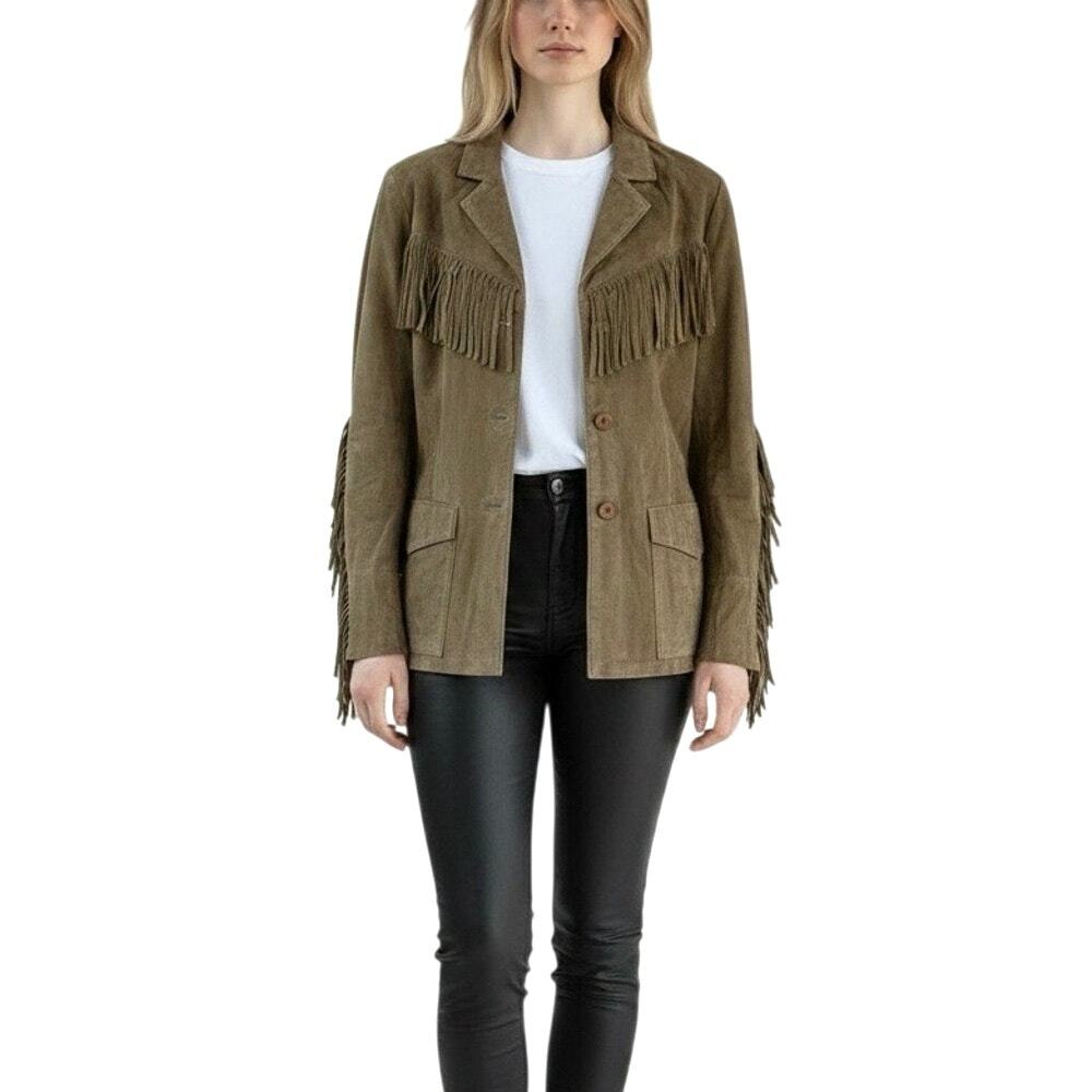 Danier Suede Fringe Jacket in Taupe - Picture 2 of 7